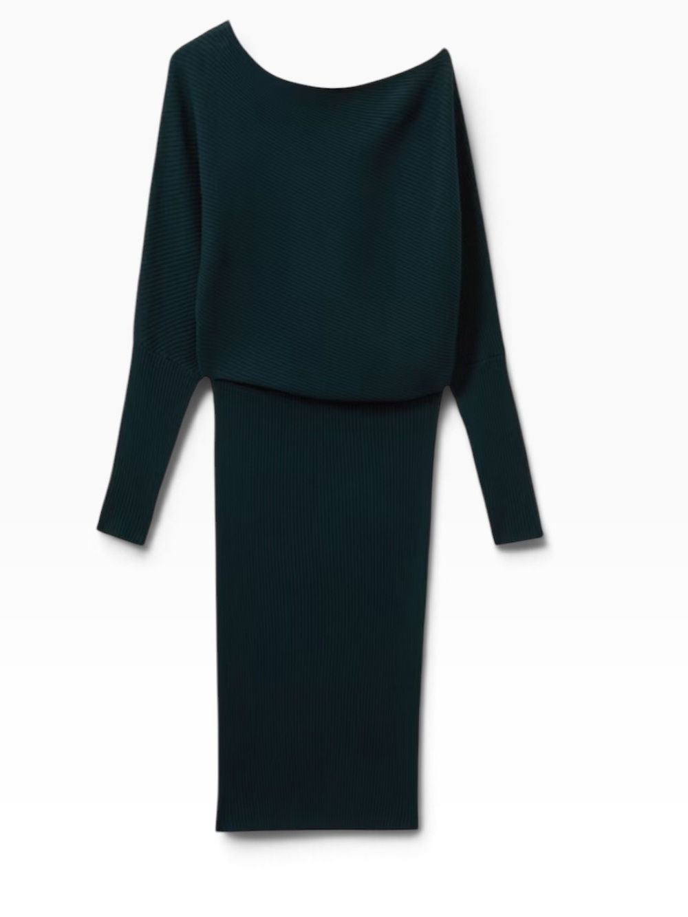 Reiss Lara Teal Ribbed Off Shoulder Batwing Knit Dress Size - Picture 3 of 14